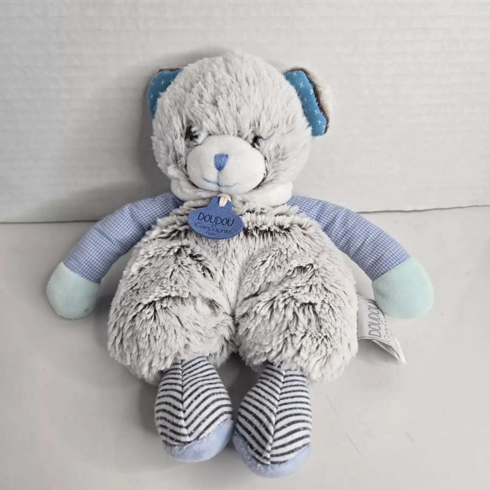 Doudou et Compagnie Paris Baby Bear Blue Grey Teddy Soft Lovey Toy 9"